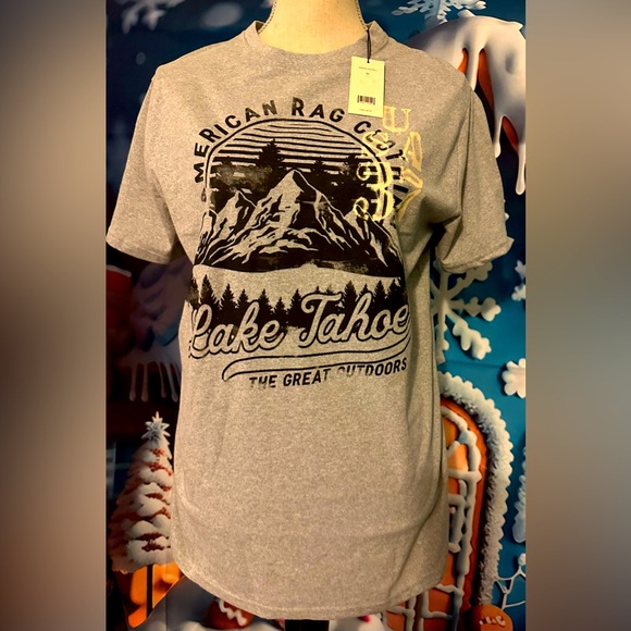 NWT American Rag M size tee in gray with graffics - Picture 1 of 3